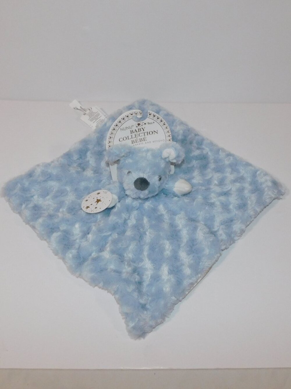 Blankets & Beyond Blue Puppy Dog Swirl rosette Security Blanket Baby Lovey NEW